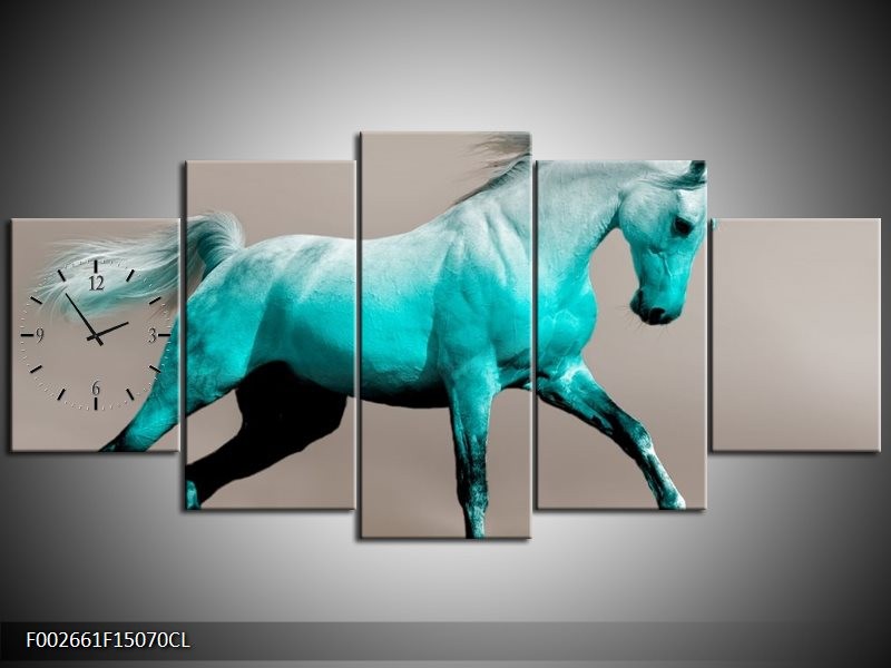 Klok schilderij Paard | Groen, Grijs | 150x70cm 5Luik