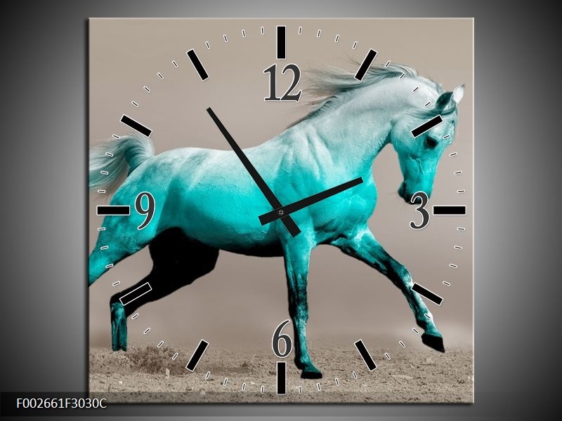 Klok schilderij Paard | Groen, Grijs | 30x30cm 1Luik