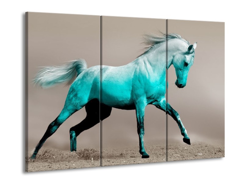 Canvas schilderij Paard | Groen, Grijs | 90x60cm 3Luik