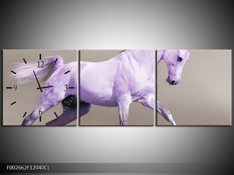 Klok schilderij Paard | Paars, Grijs | 120x40cm 3Luik