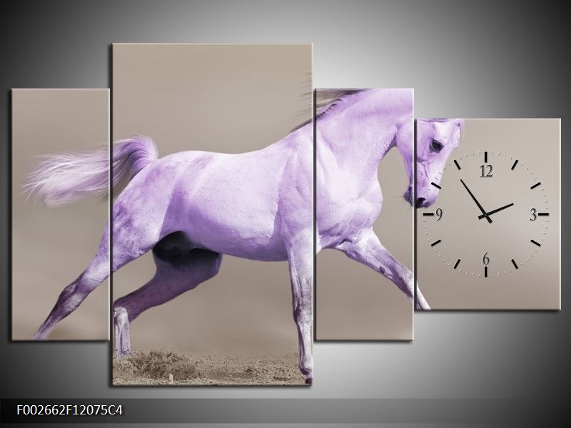 Klok schilderij Paard | Paars, Grijs | 120x75cm 4Luik