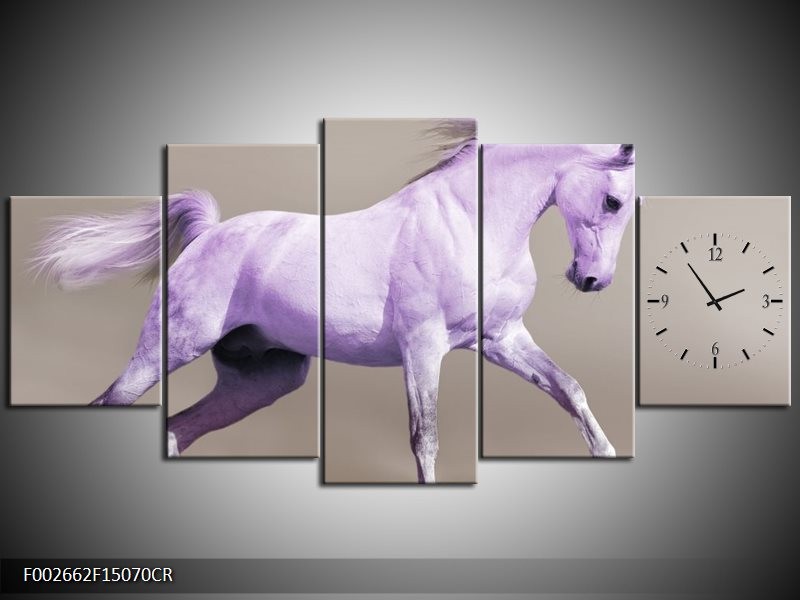 Klok schilderij Paard | Paars, Grijs | 150x70cm 5Luik