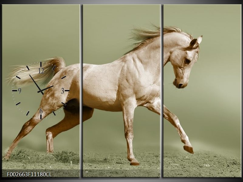 Klok schilderij Paard | Groen, Bruin | 111x80cm 3Luik