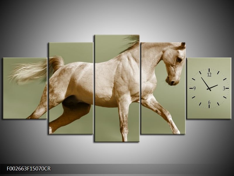 Klok schilderij Paard | Groen, Bruin | 150x70cm 5Luik
