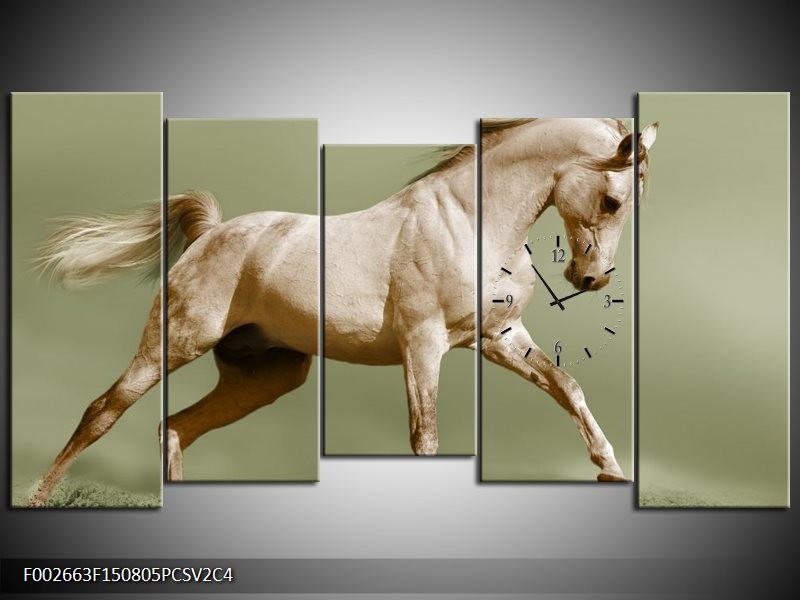 Klok schilderij Paard | Groen, Bruin | 150x80cm 5Luik