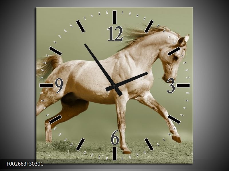Klok schilderij Paard | Groen, Bruin | 30x30cm 1Luik