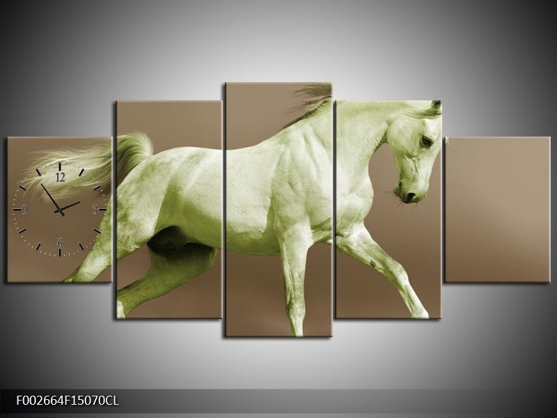 Klok schilderij Paard | Groen, Bruin | 150x70cm 5Luik
