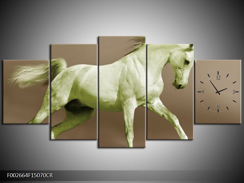 Klok schilderij Paard | Groen, Bruin | 150x70cm 5Luik