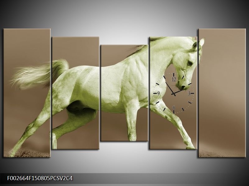 Klok schilderij Paard | Groen, Bruin | 150x80cm 5Luik