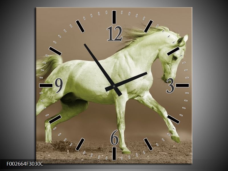 Klok schilderij Paard | Groen, Bruin | 30x30cm 1Luik