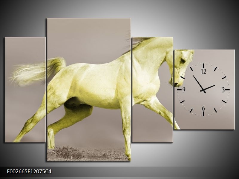 Klok schilderij Paard | Groen, Grijs | 120x75cm 4Luik