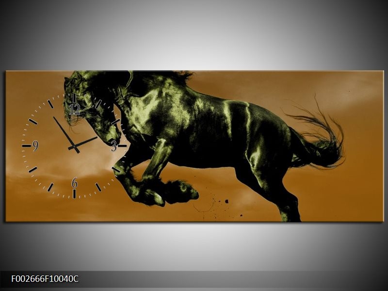 Klok schilderij Paard | Bruin, Groen, Zwart | 100x40cm 1Luik