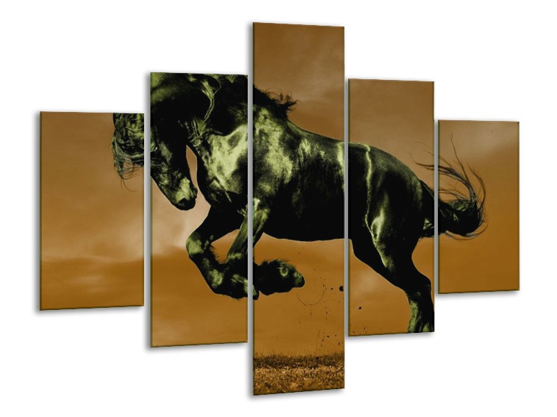 Canvas schilderij Paard | Bruin, Groen, Zwart | 100x70cm 5Luik