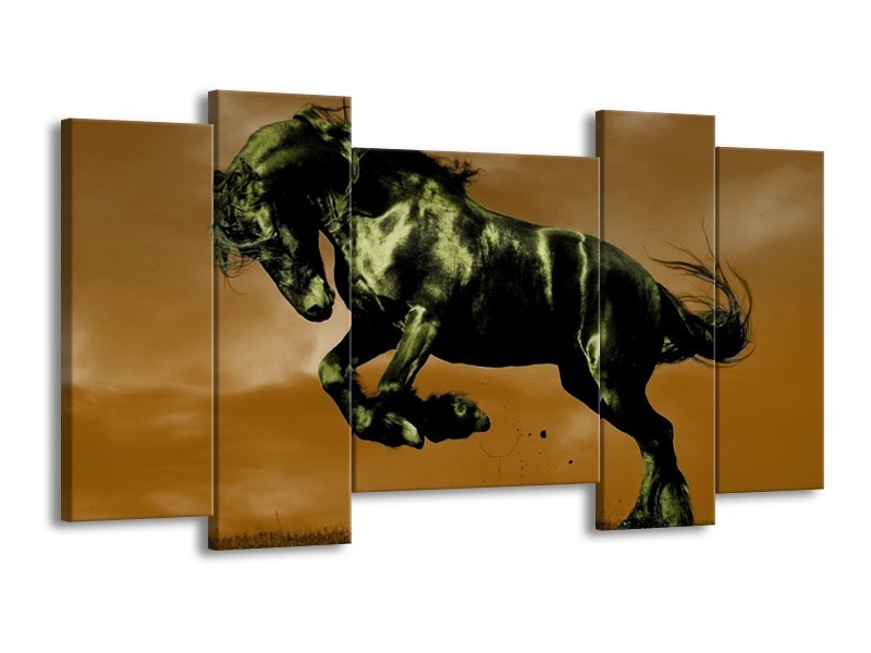 Canvas schilderij Paard | Bruin, Groen, Zwart | 120x65 5Luik