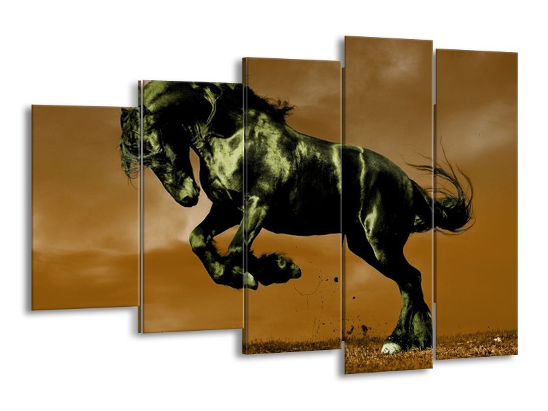 Canvas schilderij Paard | Bruin, Groen, Zwart | 150x100cm 5Luik