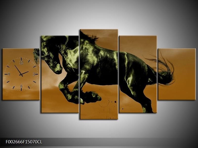 Klok schilderij Paard | Bruin, Groen, Zwart | 150x70cm 5Luik