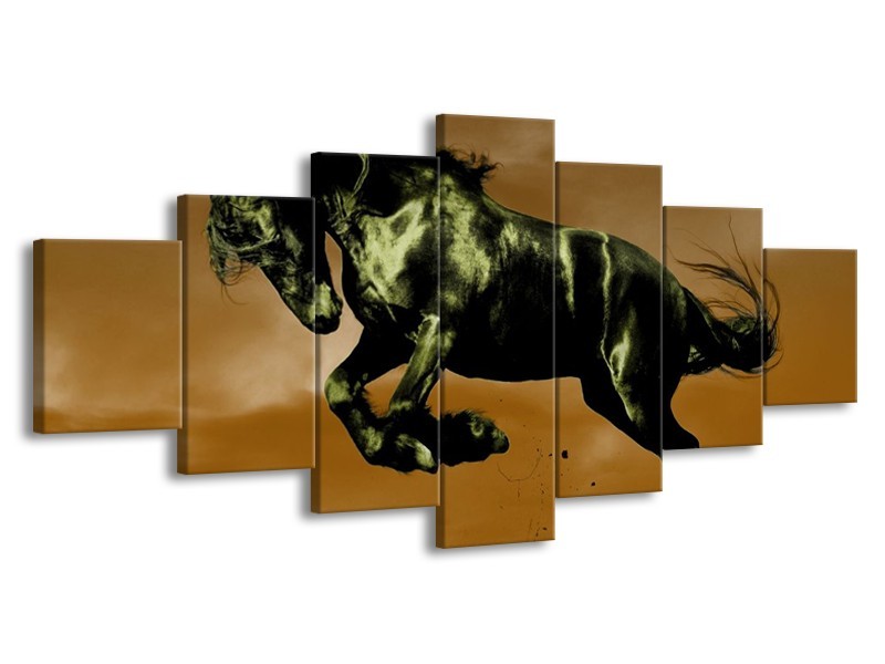 Canvas schilderij Paard | Bruin, Groen, Zwart | 210x100cm 7Luik