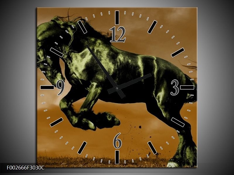 Klok schilderij Paard | Bruin, Groen, Zwart | 30x30cm 1Luik