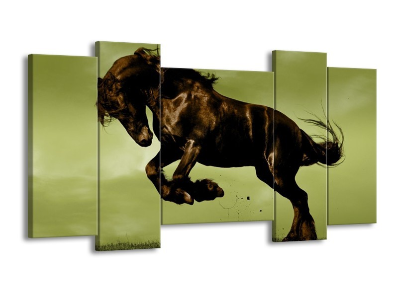 Canvas schilderij Paard | Bruin, Groen, Zwart | 120x65 5Luik