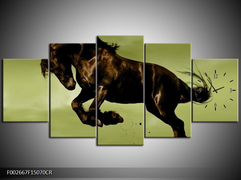 Klok schilderij Paard | Bruin, Groen, Zwart | 150x70cm 5Luik