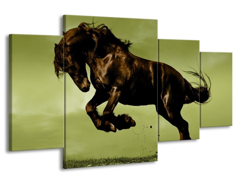 Glas schilderij Paard | Bruin, Groen, Zwart | 160x90cm 4Luik