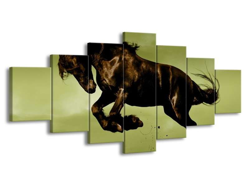 Canvas schilderij Paard | Bruin, Groen, Zwart | 210x100cm 7Luik