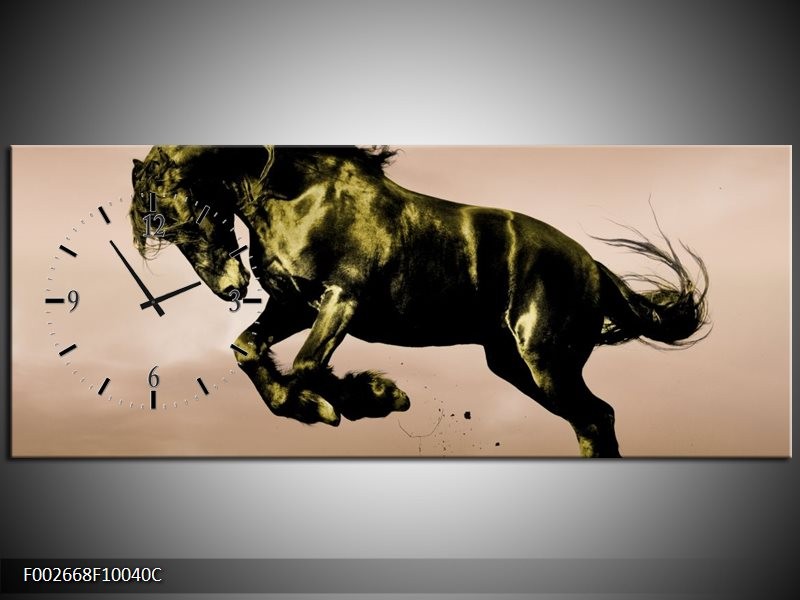 Klok schilderij Paard | Bruin, Groen, Zwart | 100x40cm 1Luik
