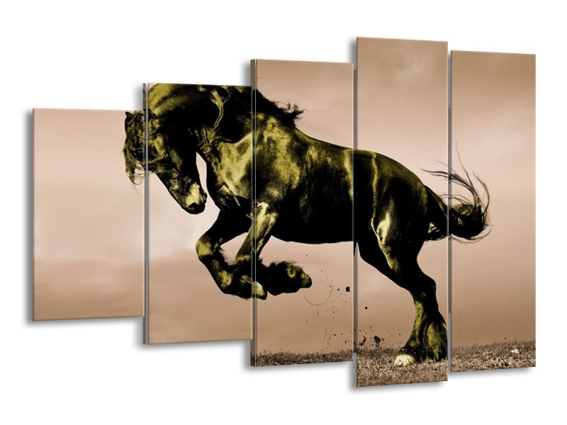 Canvas schilderij Paard | Bruin, Groen, Zwart | 150x100cm 5Luik