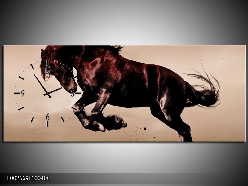 Klok schilderij Paard | Bruin, Grijs, Zwart | 100x40cm 1Luik