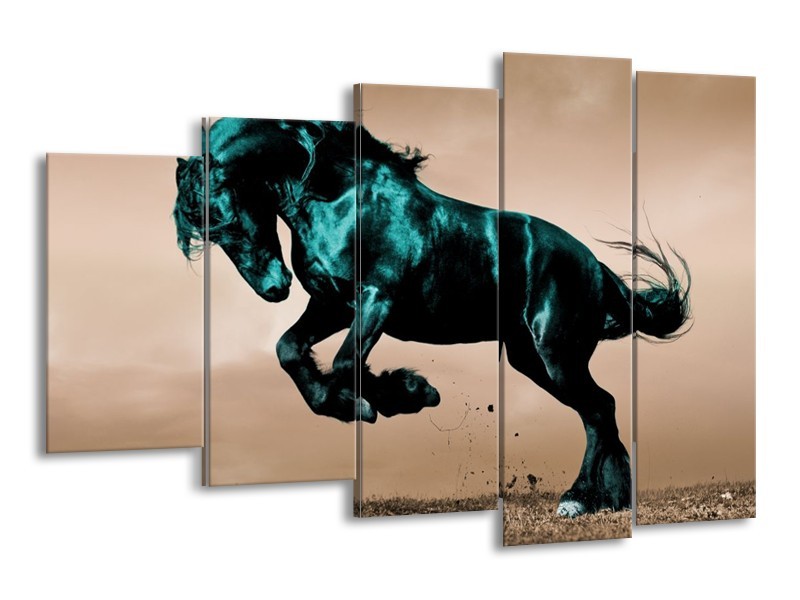 Glas schilderij Paard | Bruin, Blauw, Zwart | 150x100cm 5Luik