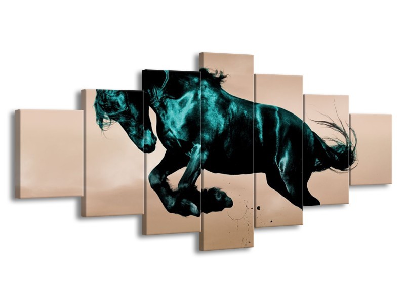 Canvas schilderij Paard | Bruin, Blauw, Zwart | 210x100cm 7Luik