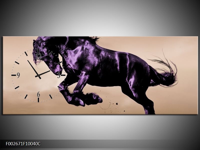 Klok schilderij Paard | Paars, Grijs, Zwart | 100x40cm 1Luik