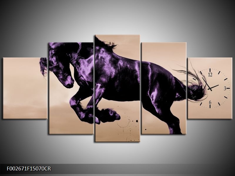 Klok schilderij Paard | Paars, Grijs, Zwart | 150x70cm 5Luik