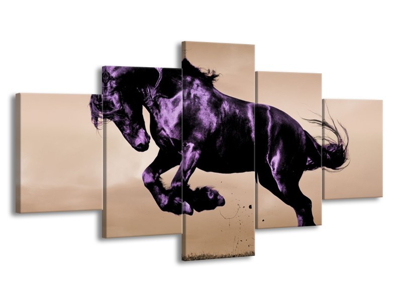 Canvas schilderij Paard | Paars, Grijs, Zwart | 150x80cm 5Luik