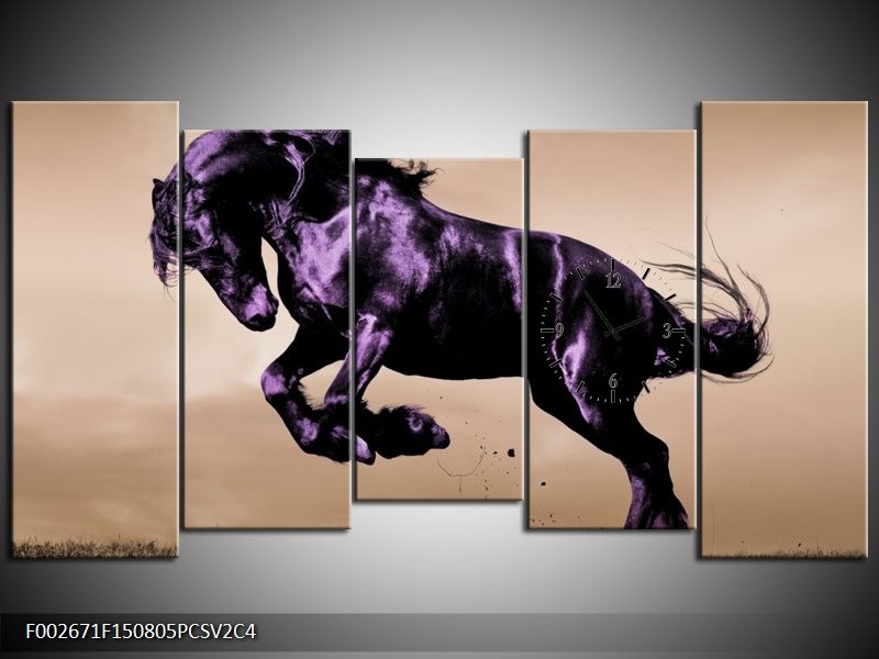Klok schilderij Paard | Paars, Grijs, Zwart | 150x80cm 5Luik