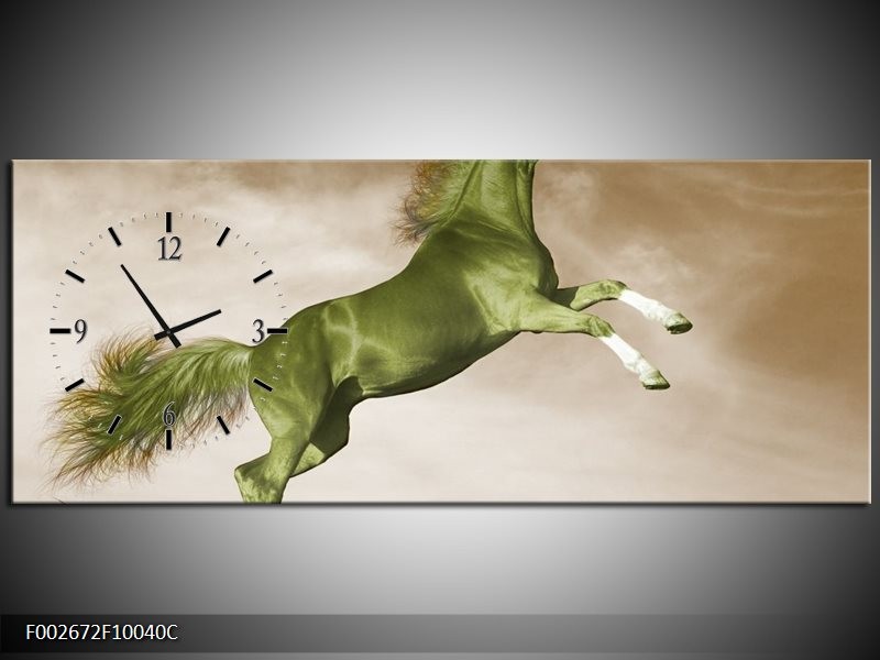 Klok schilderij Paard | Groen, Bruin | 100x40cm 1Luik