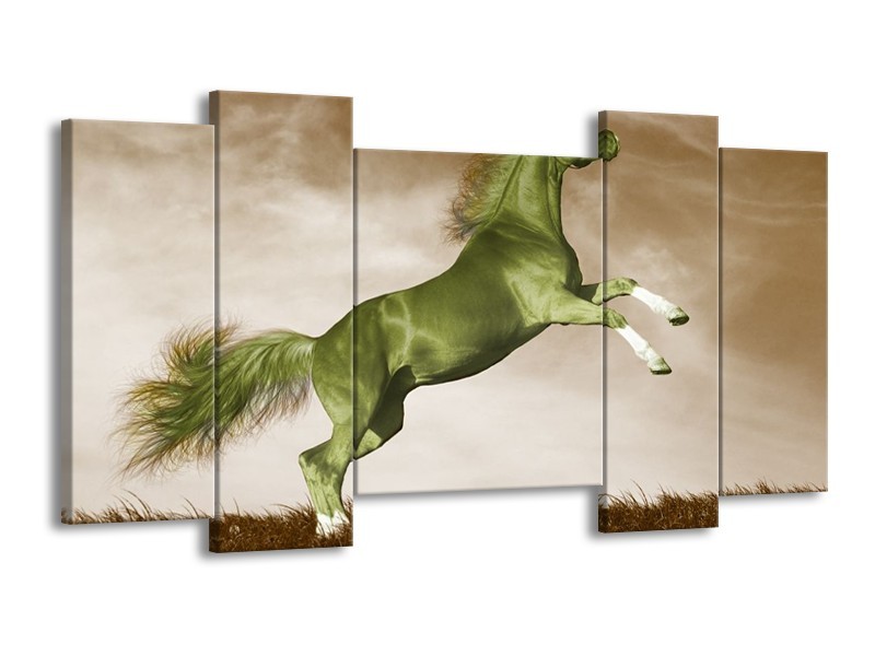 Glas schilderij Paard | Groen, Bruin | 120x65cm 5Luik