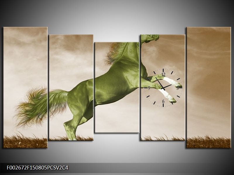 Klok schilderij Paard | Groen, Bruin | 150x80cm 5Luik