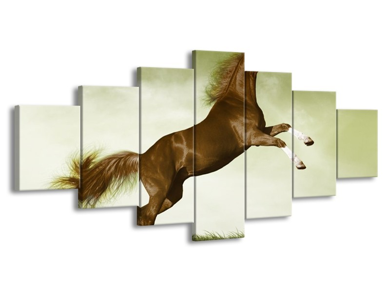 Canvas schilderij Paard | Bruin, Groen, Zwart | 210x100cm 7Luik