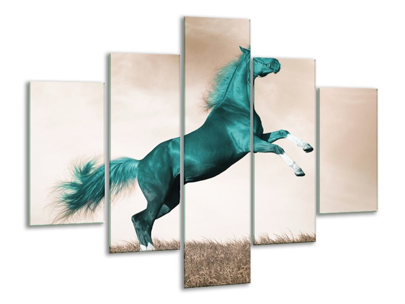 Canvas schilderij Paard | Groen, Sepia | 100x70cm 5Luik