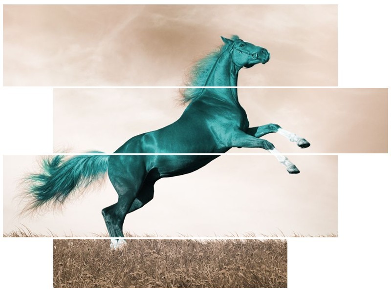 Canvas schilderij Paard | Groen, Sepia | 115x85cm 4Luik