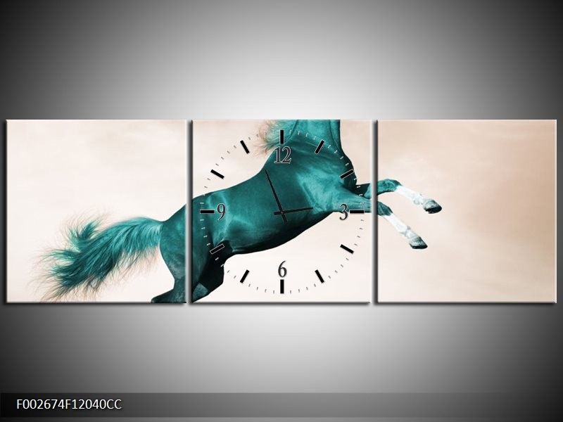 Klok schilderij Paard | Groen, Sepia | 120x40cm 3Luik