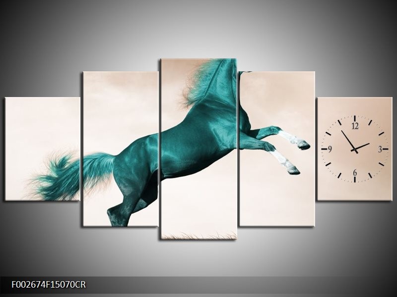 Klok schilderij Paard | Groen, Sepia | 150x70cm 5Luik