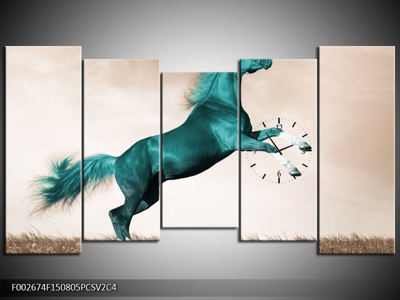 Klok schilderij Paard | Groen, Sepia | 150x80cm 5Luik