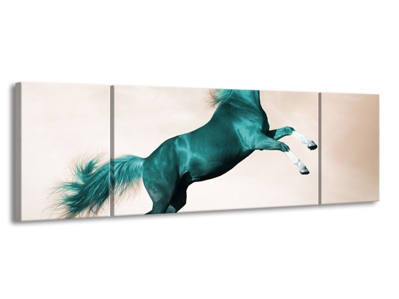 Canvas schilderij Paard | Groen, Sepia | 170x50cm 3Luik