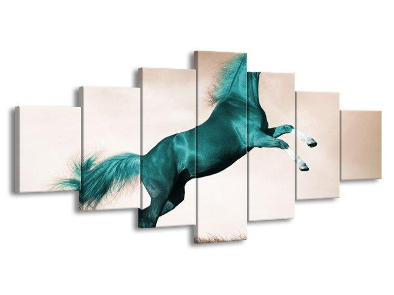 Canvas schilderij Paard | Groen, Sepia | 210x100cm 7Luik