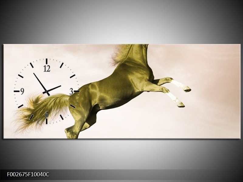 Klok schilderij Paard | Sepia, Groen, Goud | 100x40cm 1Luik