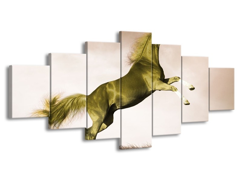 Canvas schilderij Paard | Sepia, Groen, Goud | 210x100cm 7Luik