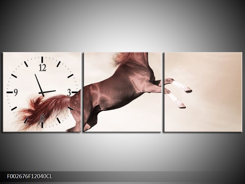 Klok schilderij Paard | Sepia, Bruin, Rood | 120x40cm 3Luik
