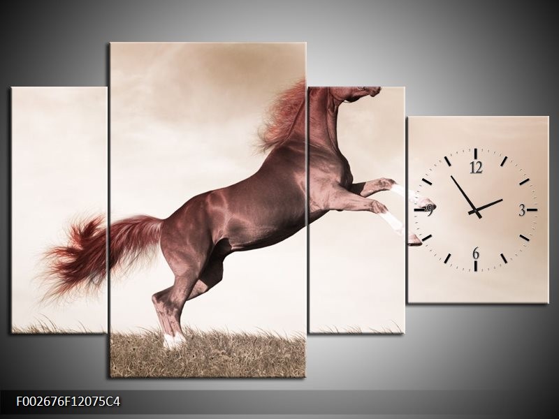 Klok schilderij Paard | Sepia, Bruin, Rood | 120x75cm 4Luik
